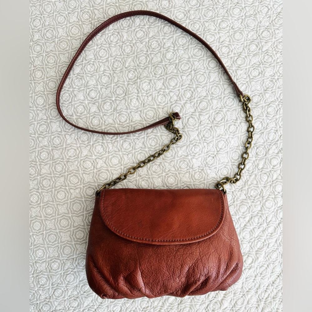 Margot New York Brown Leather Crossbody Bag Brass Chain Card Slots